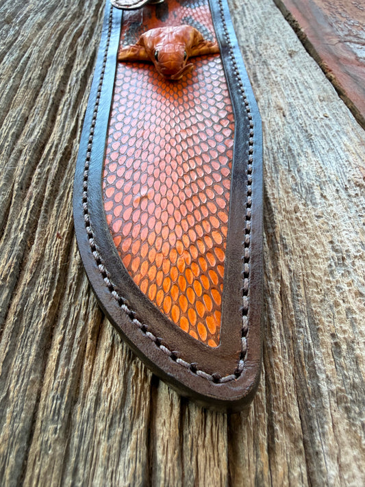 New Randall Model 12-9 Bowie Sheath in Exotic Cobra with actual head by Treeman. Browns, Black and Rust, one of only a few 12-9’s I have.
