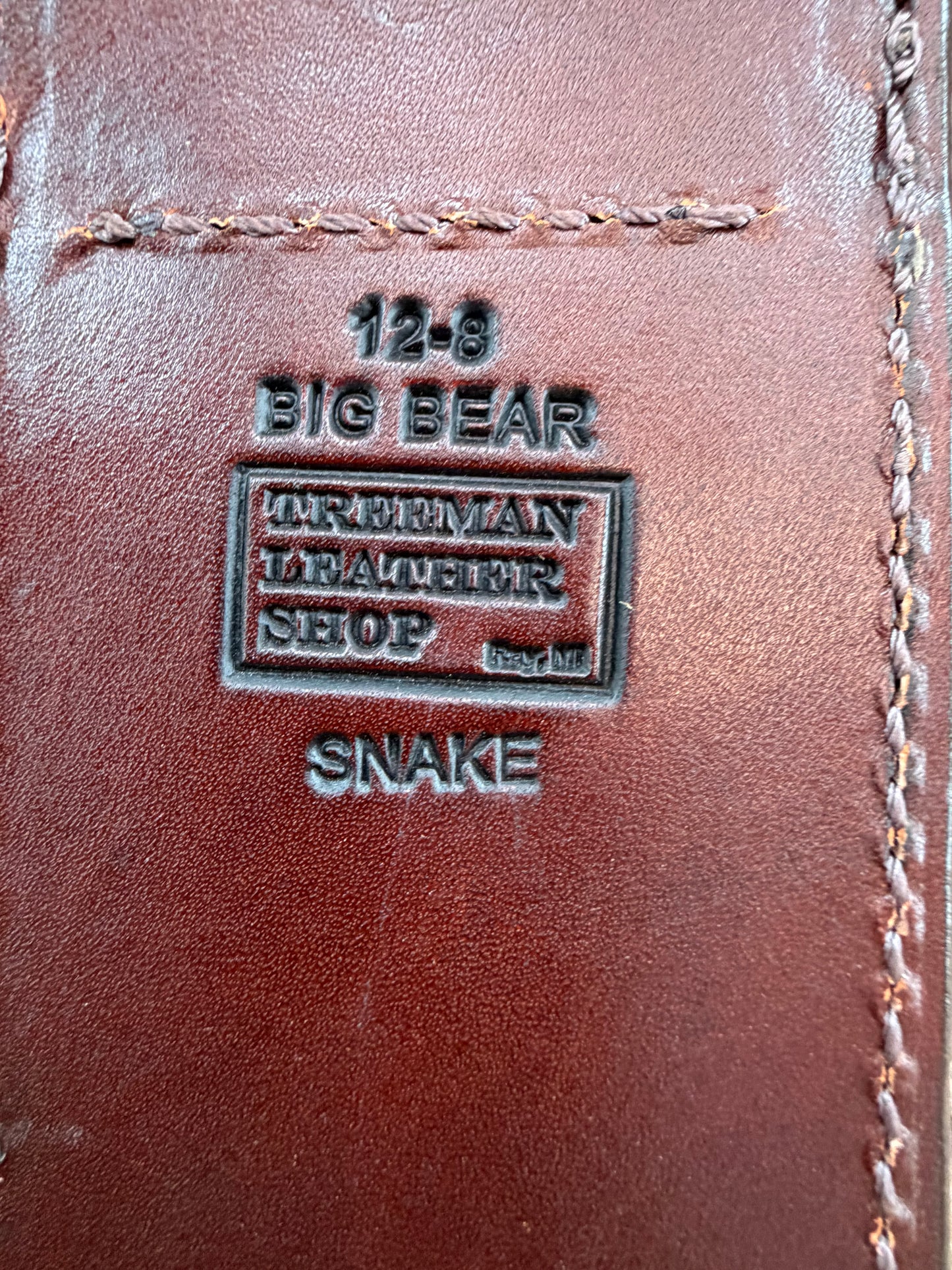 Randall Model 12-8 Big Bear Sheath in Exotic West Texas Yellow Gopher Snake from Treeman Sheaths.