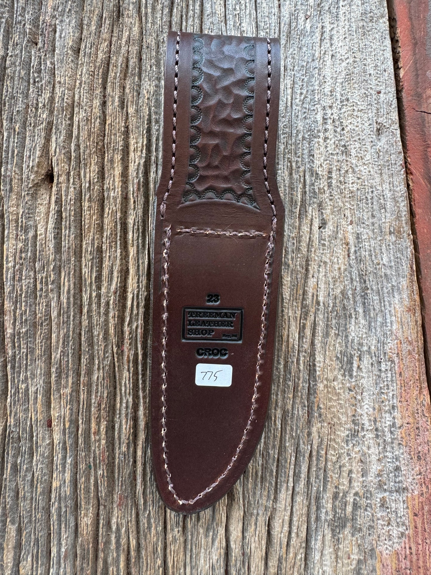 Randall Model 23 Sheath in Exotic Army Green Crocodile from Treeman.