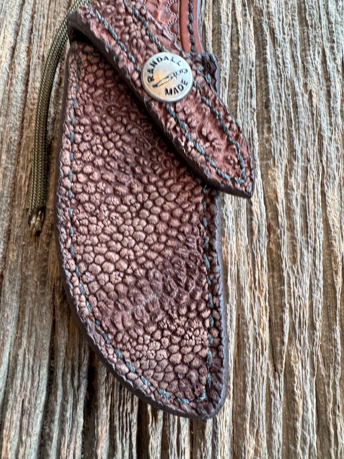 Rare Randall Model 21 sheath in Exotic Elephant Trunk from Sullivans by Gutcher. New and unused.
