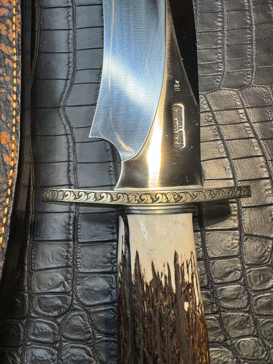 New Randall Knife Large Sasquatch with Killer Stag Purdue Engraved Nickel Silver Hilt + Buttcap