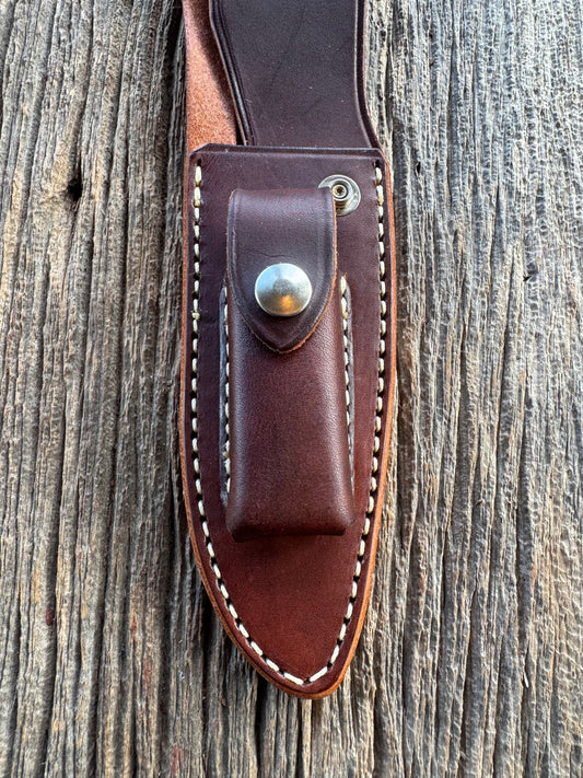 New Randall Sullivans by Gutcher Leather Knife Sheath Model 25-5 with Sharpening Stone.