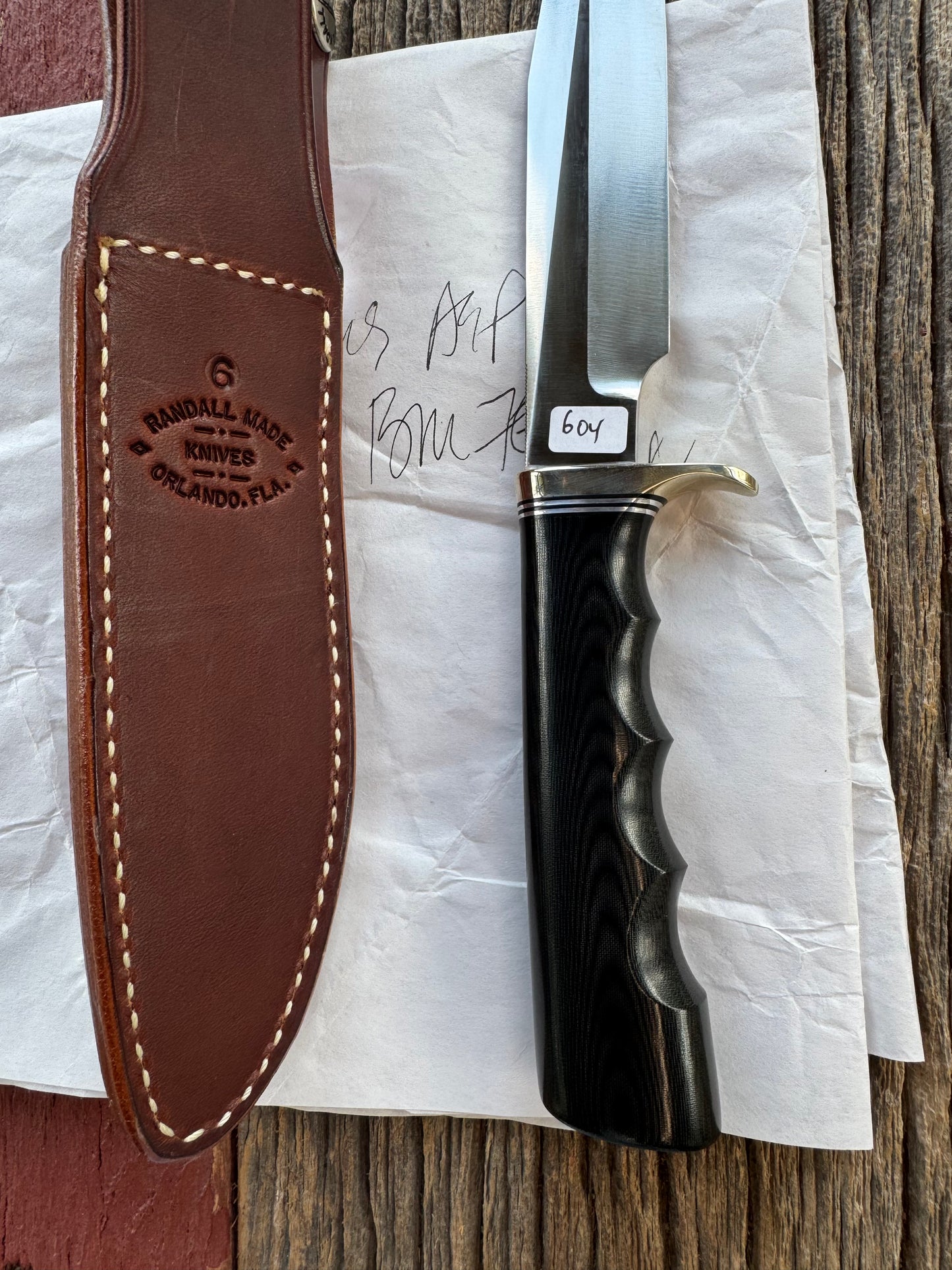 New in Paper Randall Knife Model 5-6 Black Micarta NSH , Finger grooves, Stainless