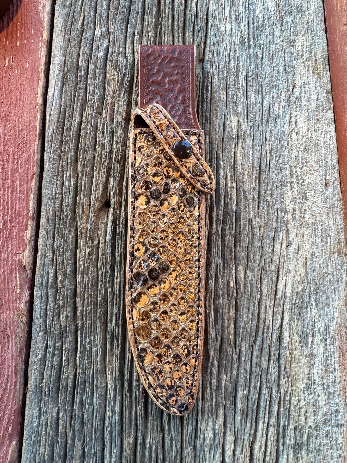 New Randall Sullivans by Gutcher Exotic Python Knife Sheath for a Model 1-7 with Sharpening Stone.