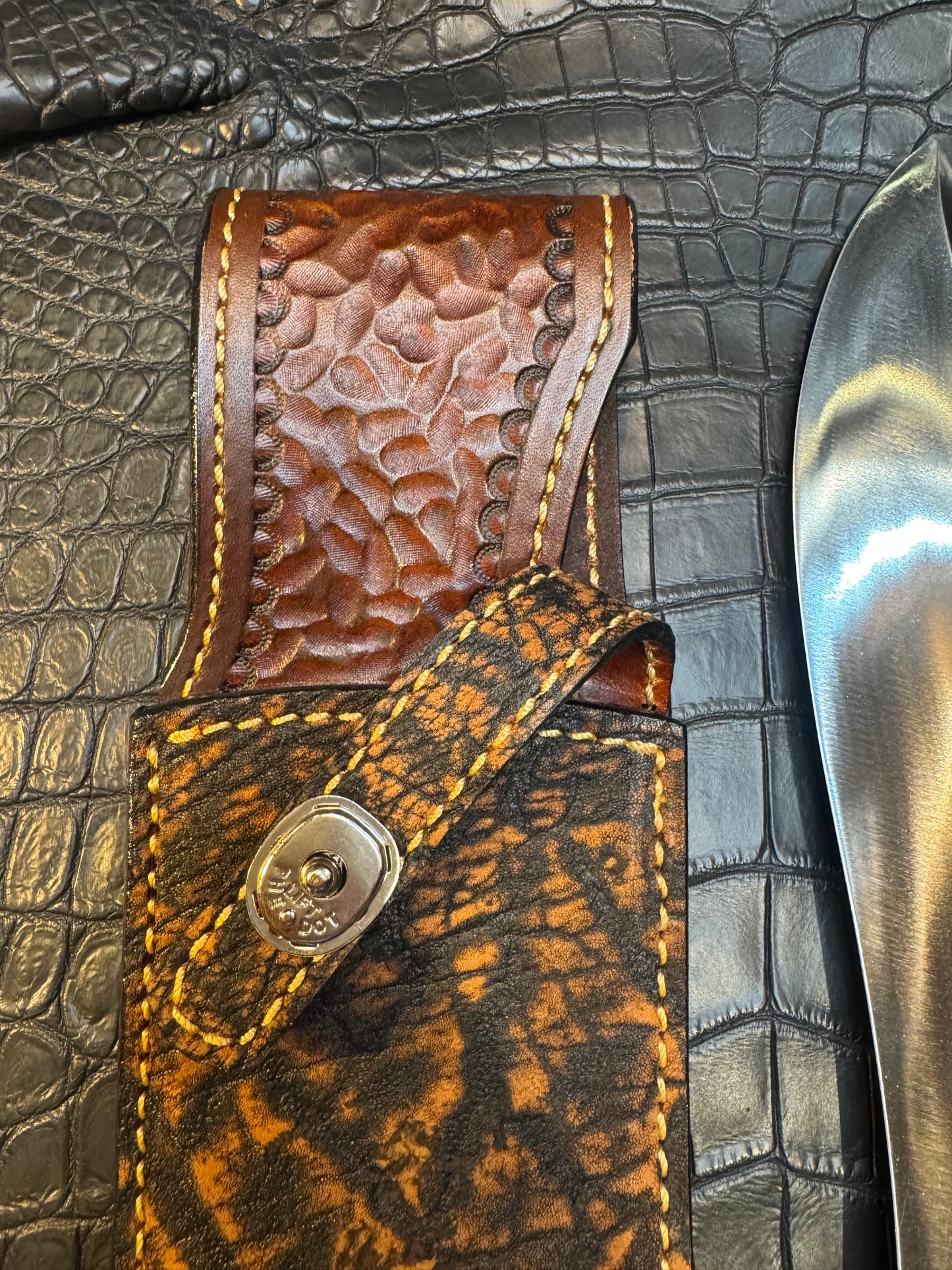 Randall Model 12-11 Large Sasquatch Sheath in Exotic Cognac Elephant by Treeman. (Sheath only)