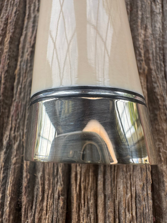 New in paper Randall Model 19-5 with a nice piece of customer supplied Dave Warthers Resin, Stainless Steel, Nickel Silver Hilt and Butt cap.