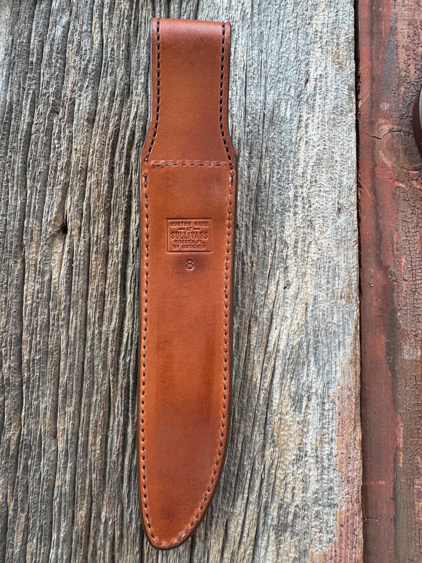 New Randall Model 1-8 or 2-8 Sheath in Exotic white Natural Croc with full leather belt loop. Custom Made at Sullivan’s by Gutcher.