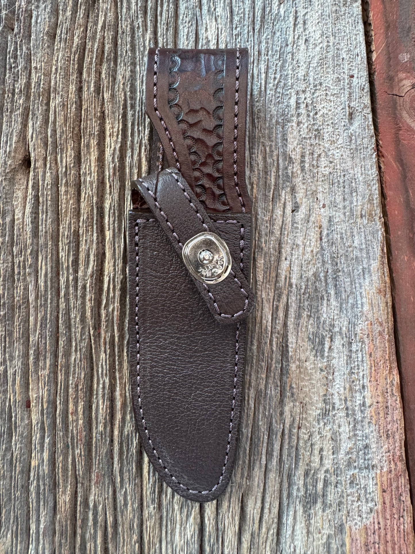 Randall Model 23 Sheath in Exotic Cape Buffalo in Dark Brown Leather from Treeman.