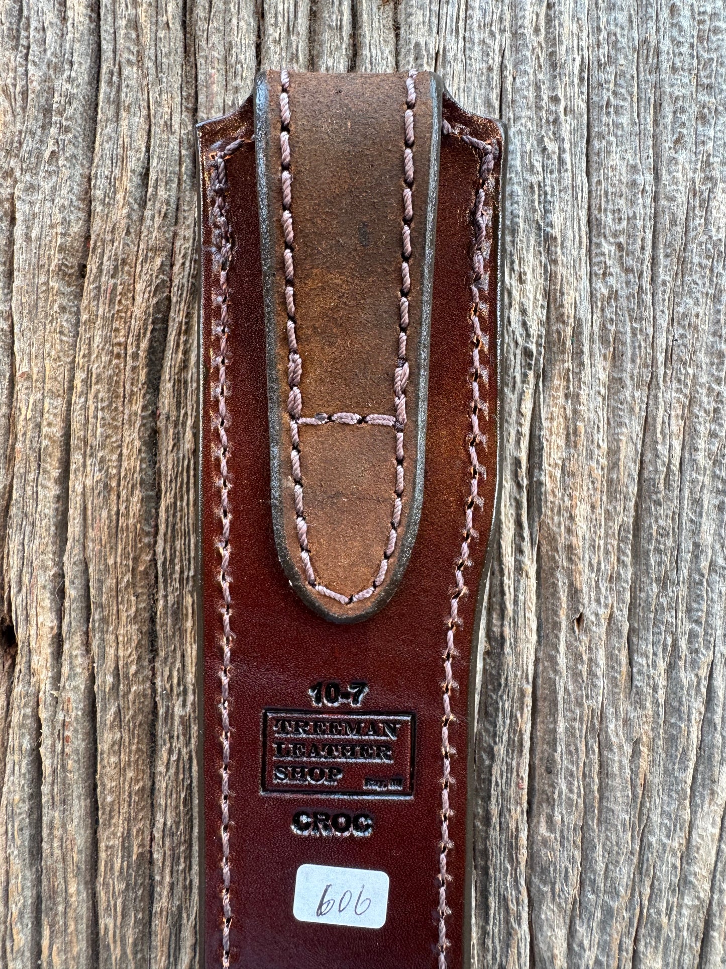 Randall Model 10-7 Fisherman Exotic Sheath in Dark Tan Hornback Crocodile by Treeman.