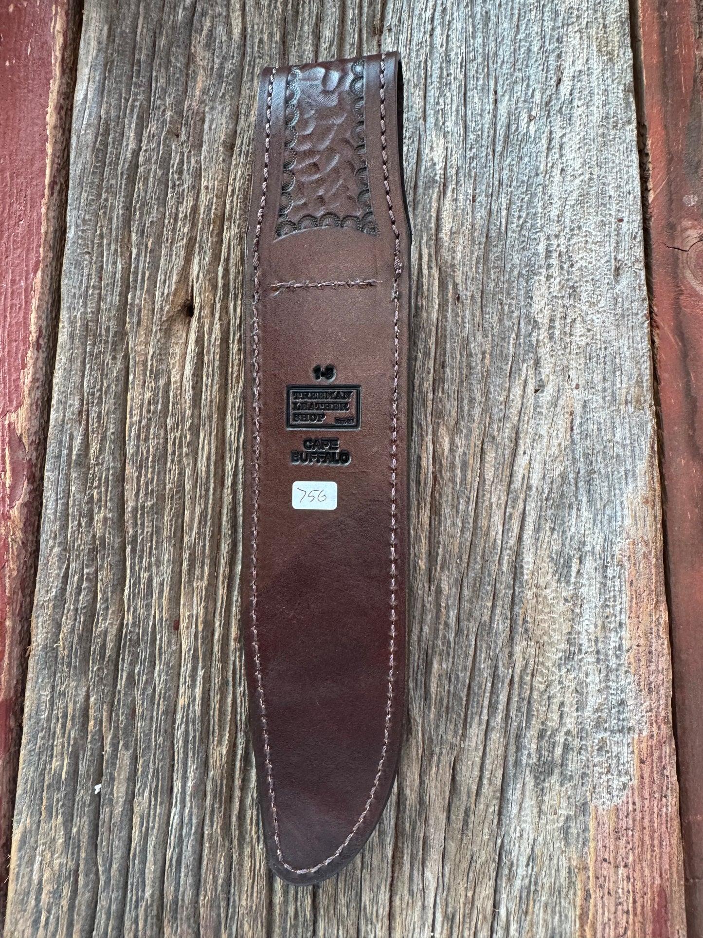Randall Model 1-8 Sheath in Exotic Cape Buffalo in Dark Brown Leather from Treeman.