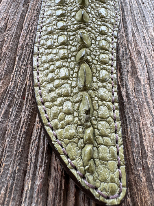 Randall Model 12-8 Sheath in Exotic Avocado Green Snapping Turtle by Treeman. Spiked Dragon tail portion of the turtle.