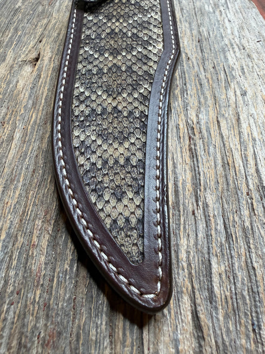 Randall Model 12-8 sheath with a Western Diamondback RattleSnake skin from Treeman Sheaths. Very dark skin and quite honestly the nicest one I’ve had in WDB.