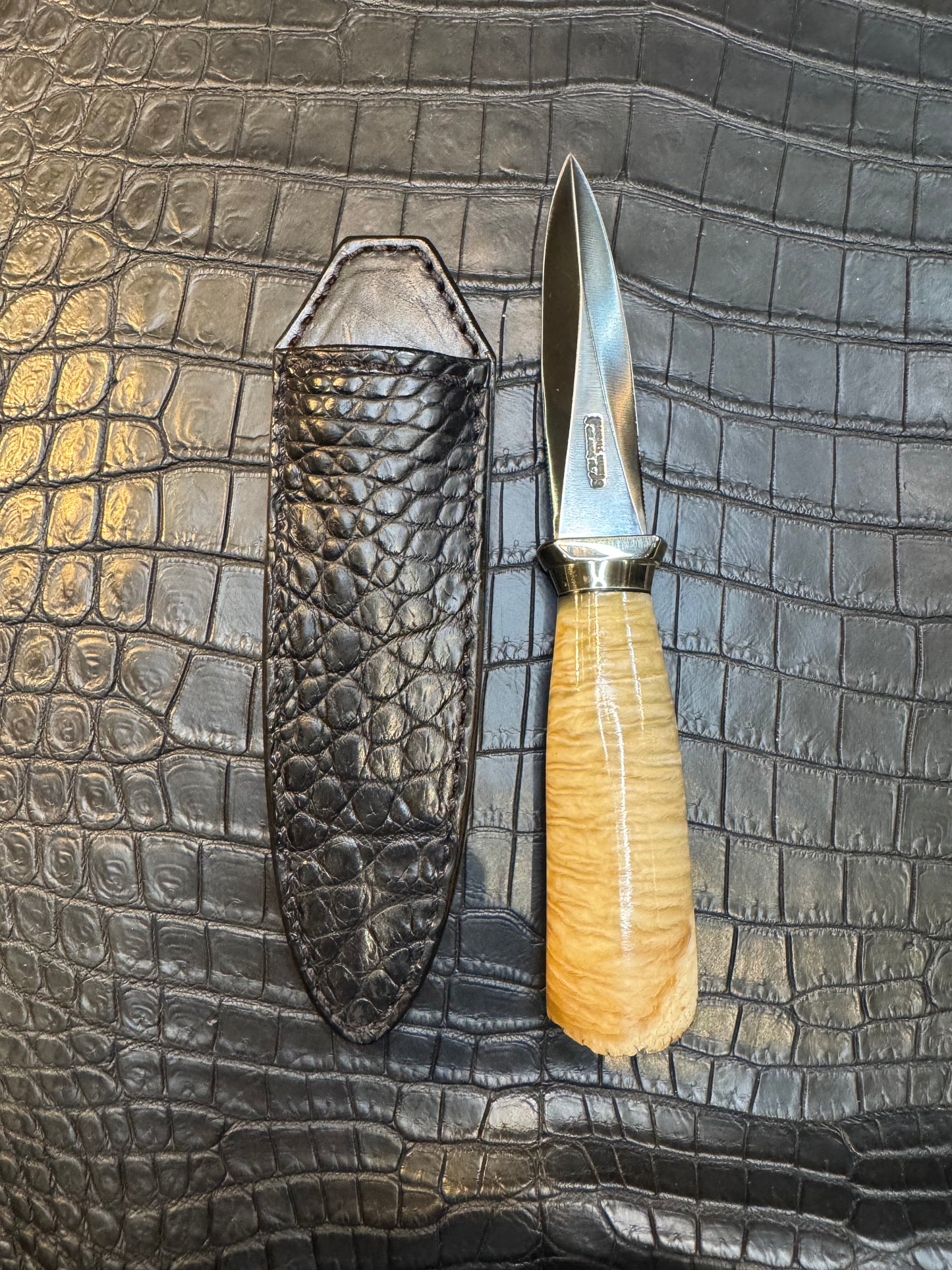 Randall Model 24 “Guardian” Sheath in Exotic Black Crocodile by Treeman. (Sheath only)
