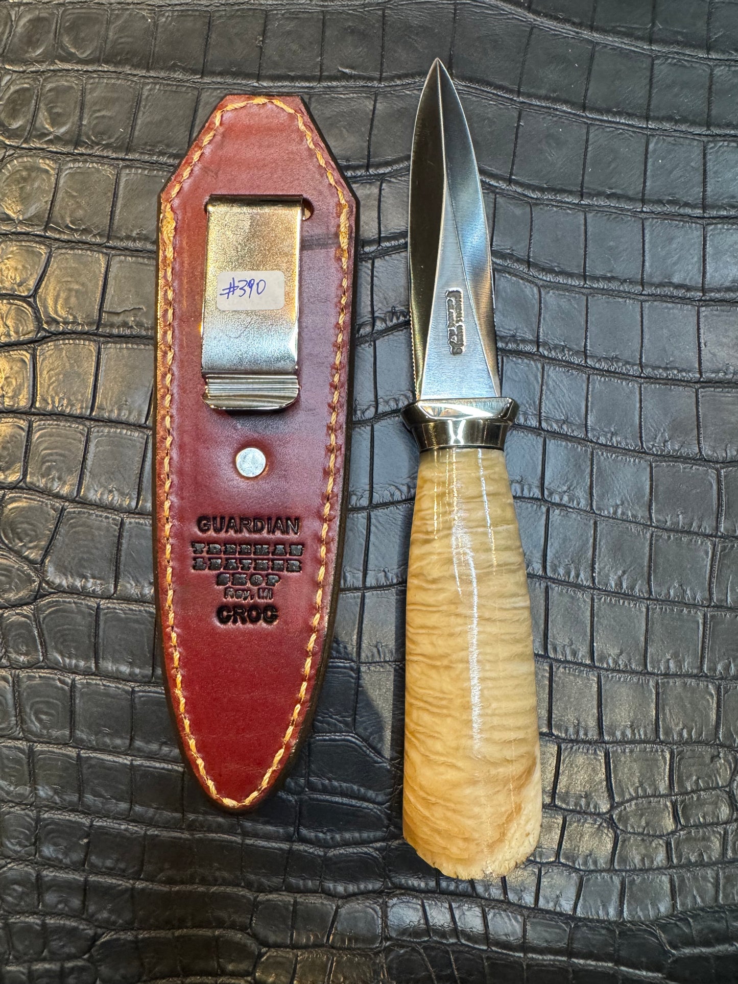 Randall Model 24 “Guardian” Sheath in Exotic Brown Crocodile by Treeman. (Sheath only)