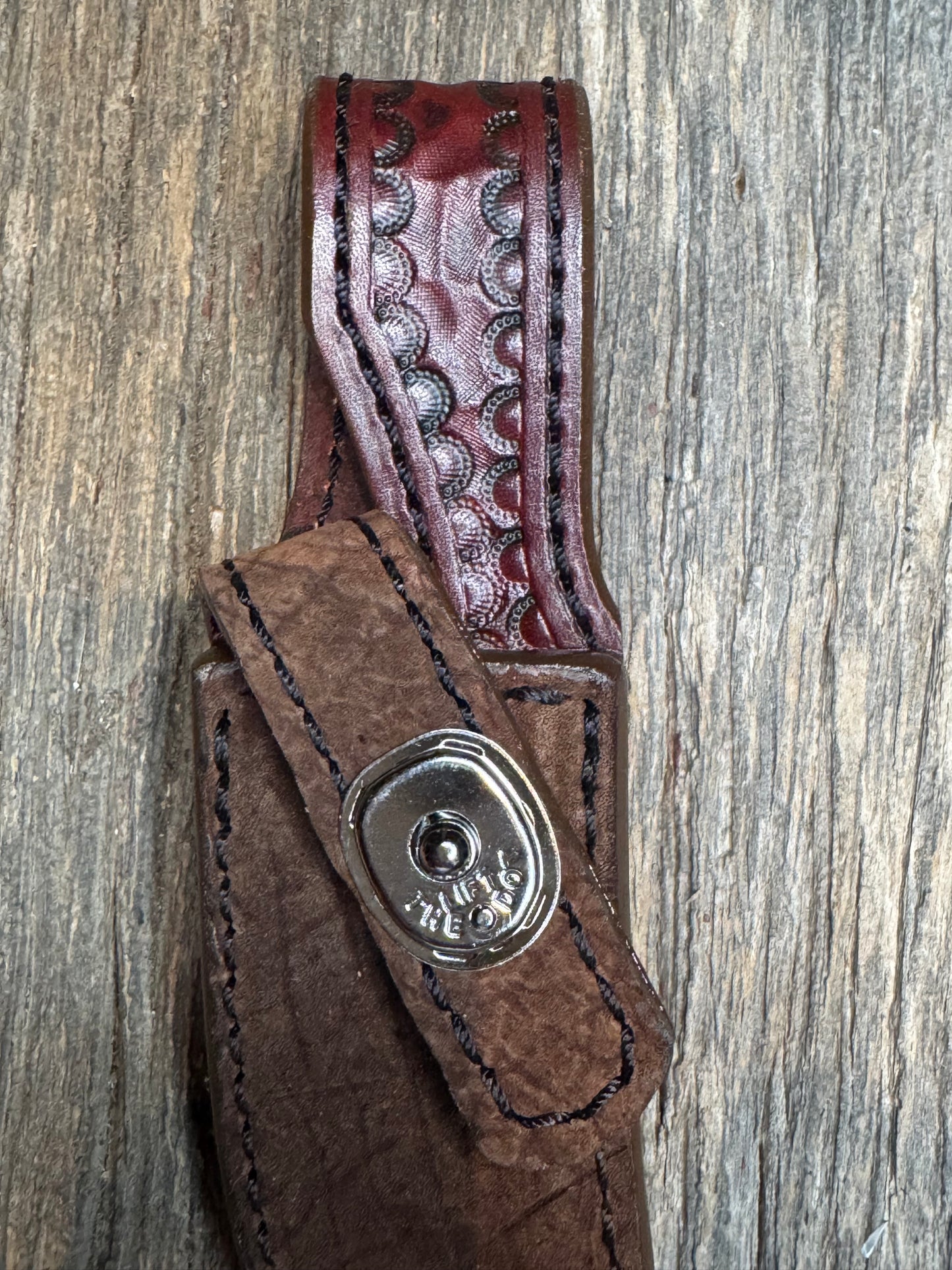 Randall Model 21 Sheath in Exotic Chocolate Hippo from Treeman.