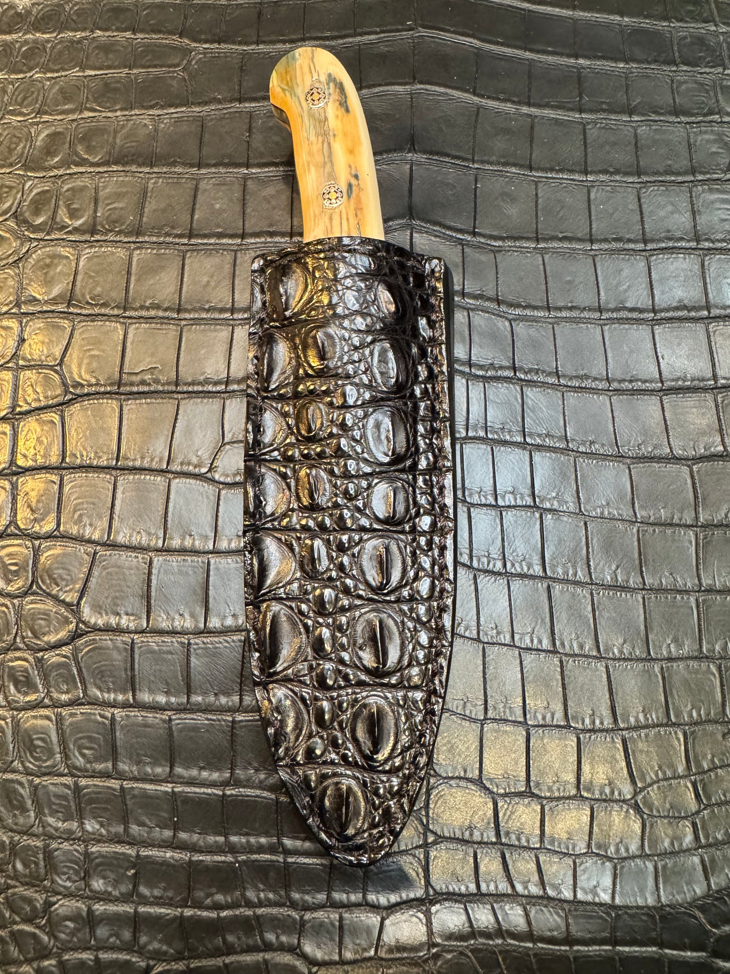 Randall Model Tri Athlete Sheath with Scales Added in Exotic Black Hornback Crocodile by Treeman. (Sheath only)