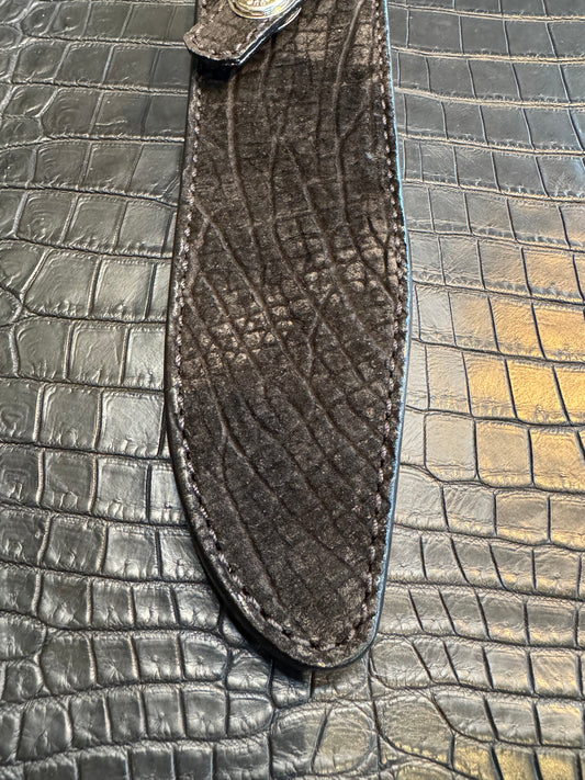 Randall Model 14 in Black Hippo Straight hilt, Canteen Snap, full brass stamping and stitching.