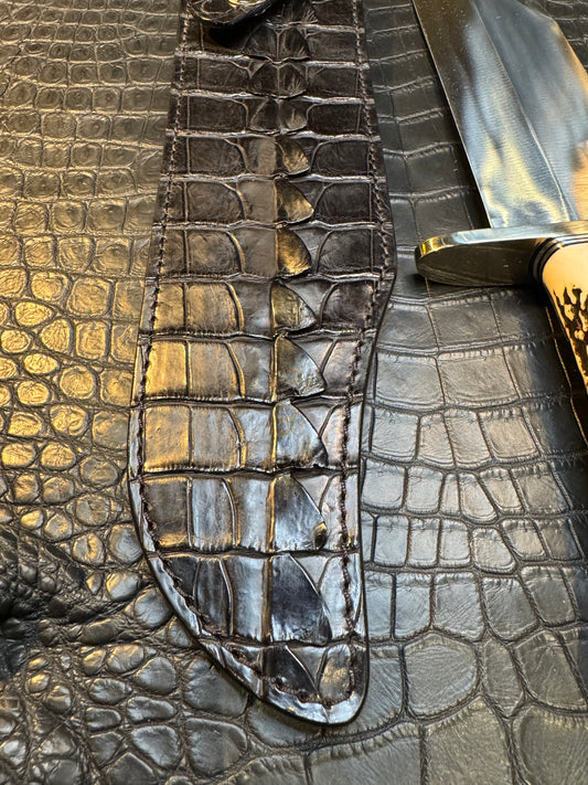 Randall Model Smithsonian “Smitty”Sheath in Exotic Australian Black Hornback ( tail ) Crocodile skin from Treeman. Sheath only