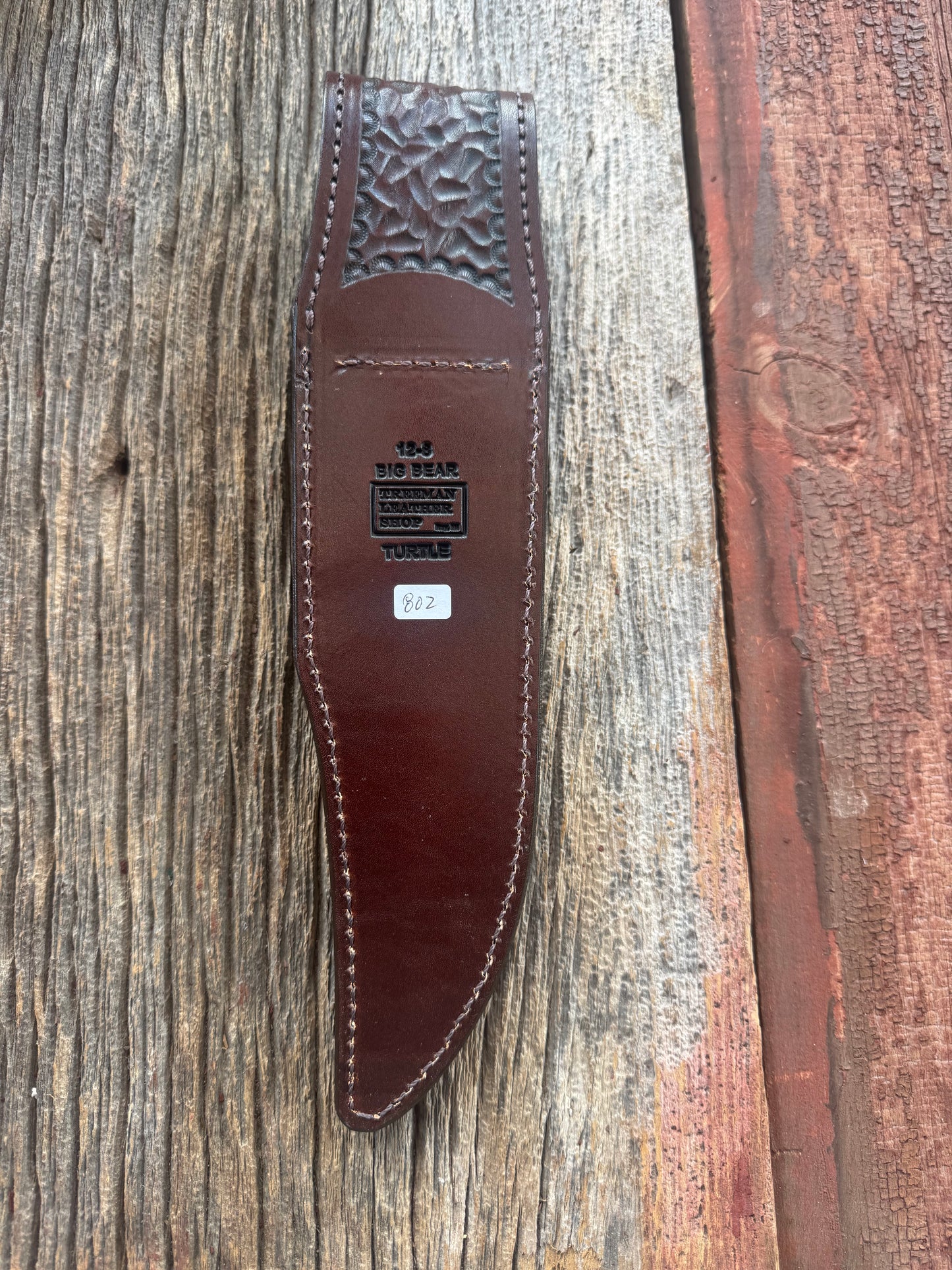 Randall Model 12-8 “Big Bear” Sheath in Exotic Brown Snapping Turtle by Treeman. Spiked Dragon tail portion of the turtle.