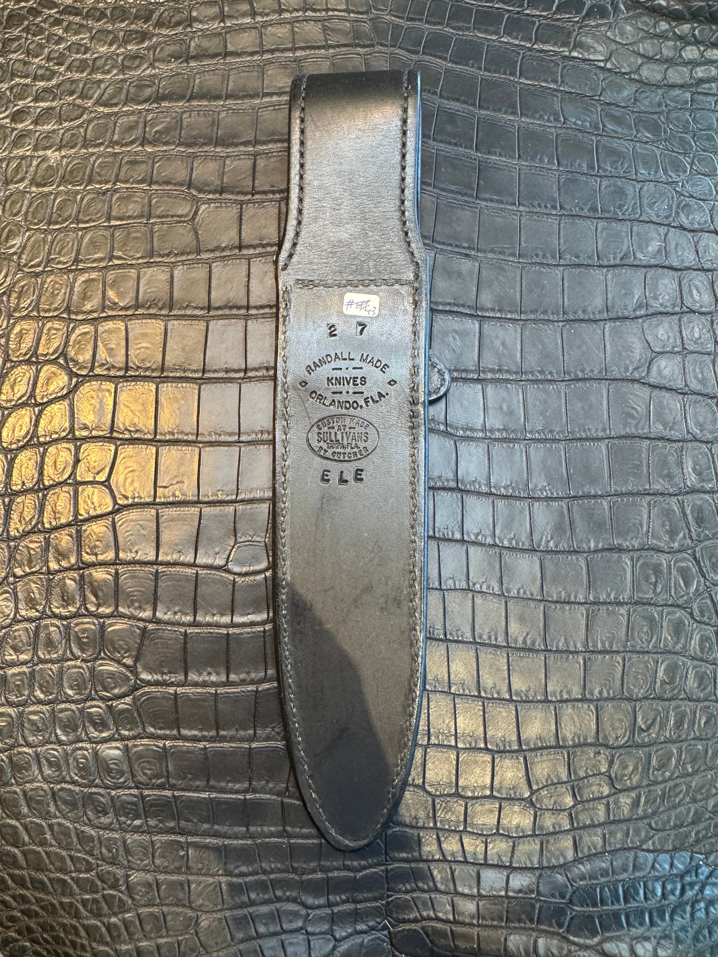 Randall Model 2-7 Sheath in Exotic Gray Elephant Custom Made at Sullivan’s by Gutcher.