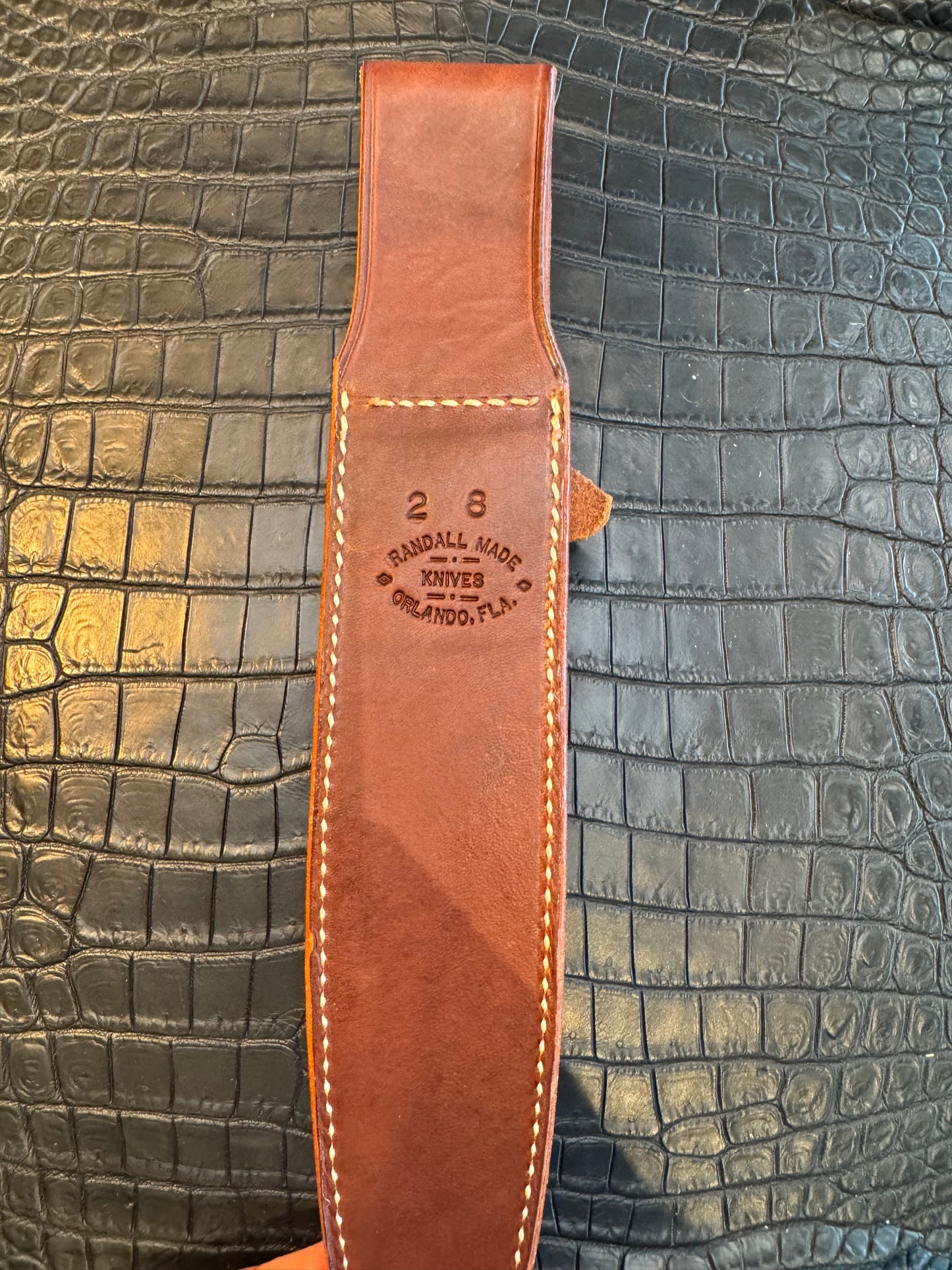Randall Model 2-8 Sheath (with Stone) in Brown Leather made at Sullivans by Gutcher in Tampa Florida. Official sheath maker for Randall Knives.