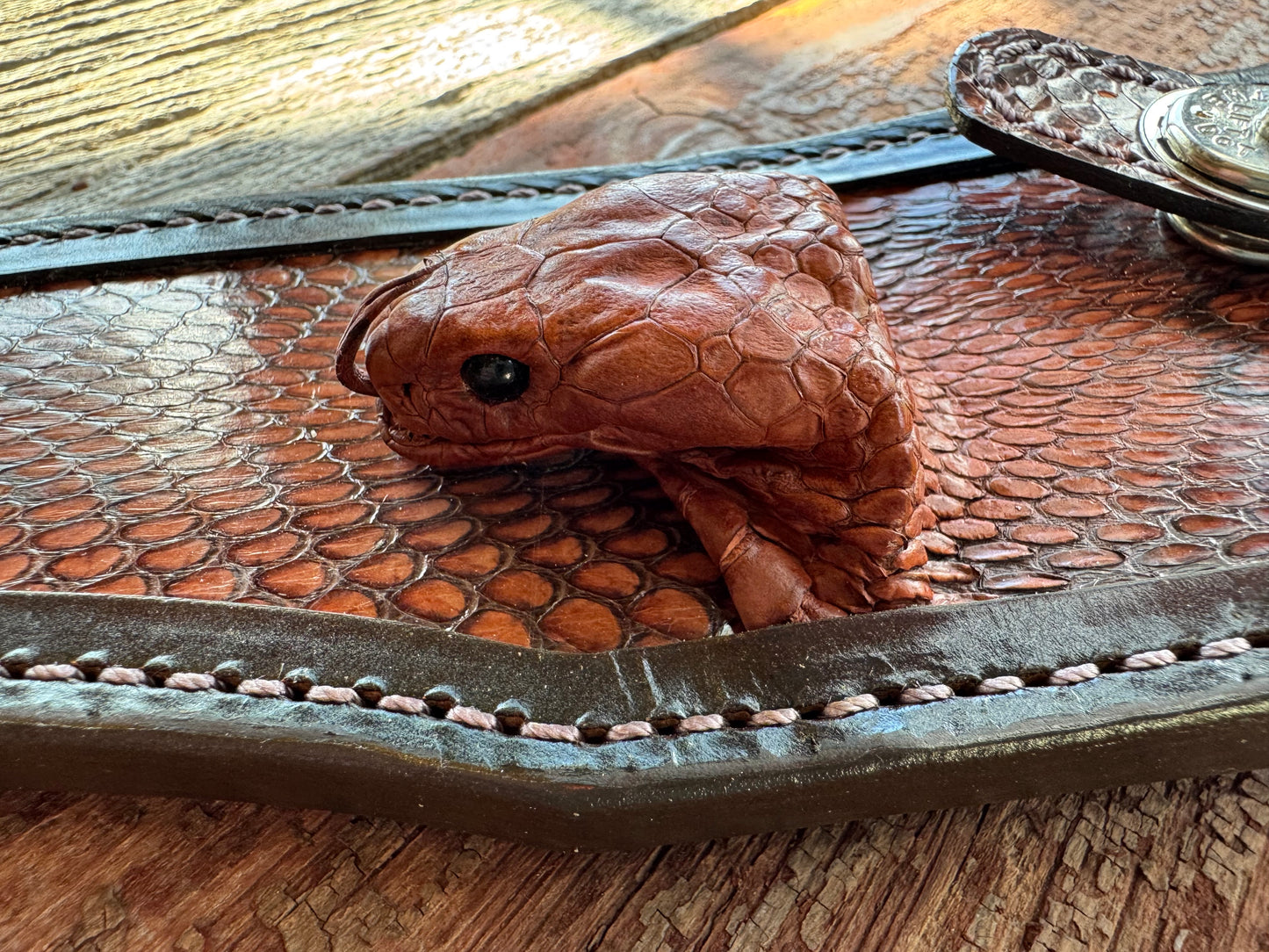 Randall Model 12-8 “Big Bear” Sheath in Exotic Cobra with actual head by Treeman.