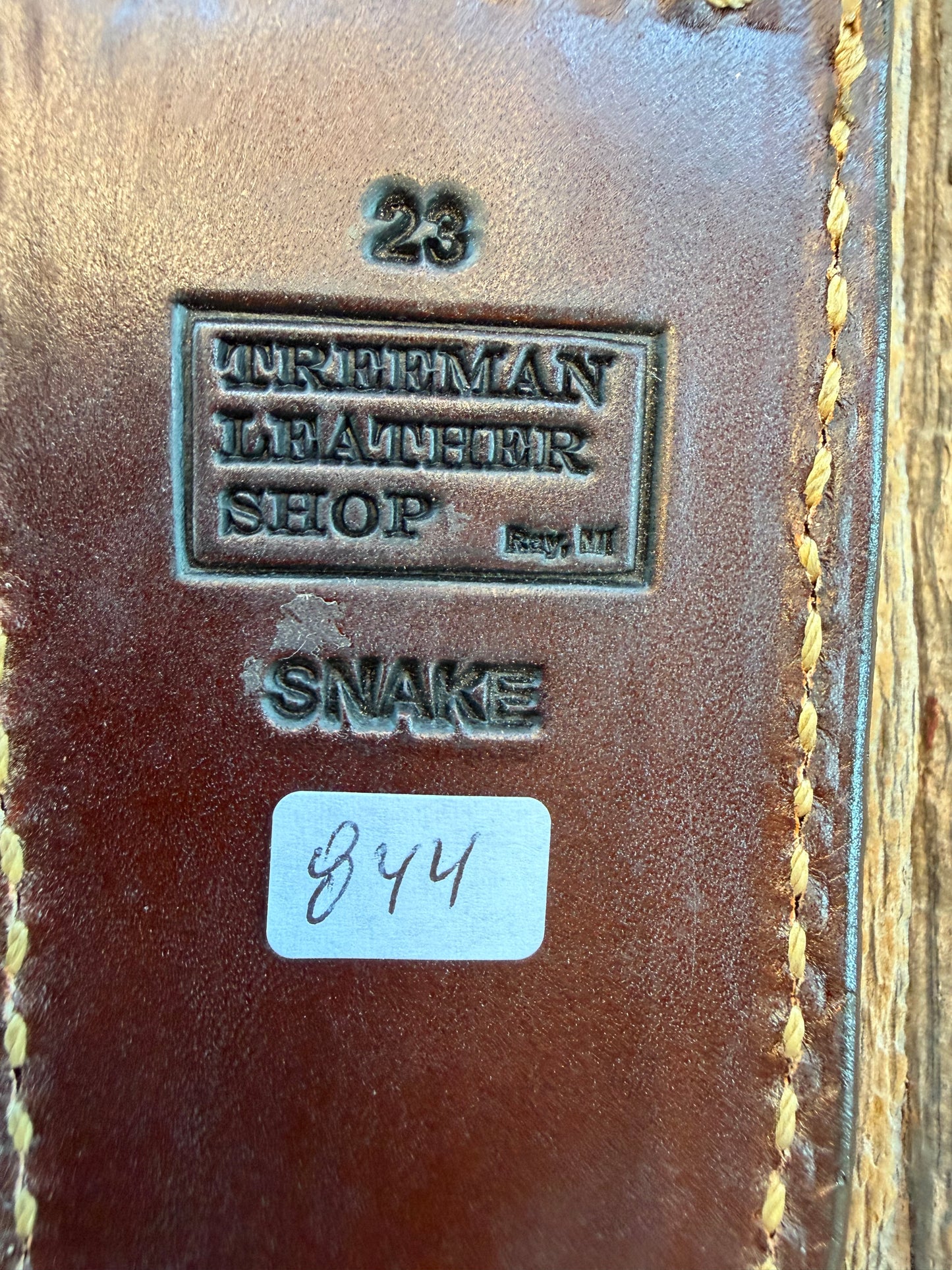 Randall Model 23 Sheath in Exotic and rare Southern Water Moccasin from Treeman Sheaths. Stunning colors and pattern.