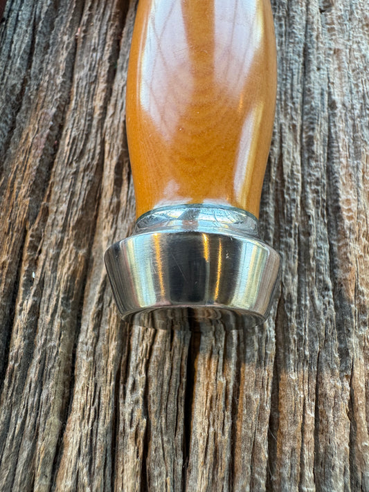 Randall Model 1-6 in Yellow Westinghouse Micarta, Nickel Silver Hilt, Stainless Steel. Etched blade, Johnson Roughback Sheath.