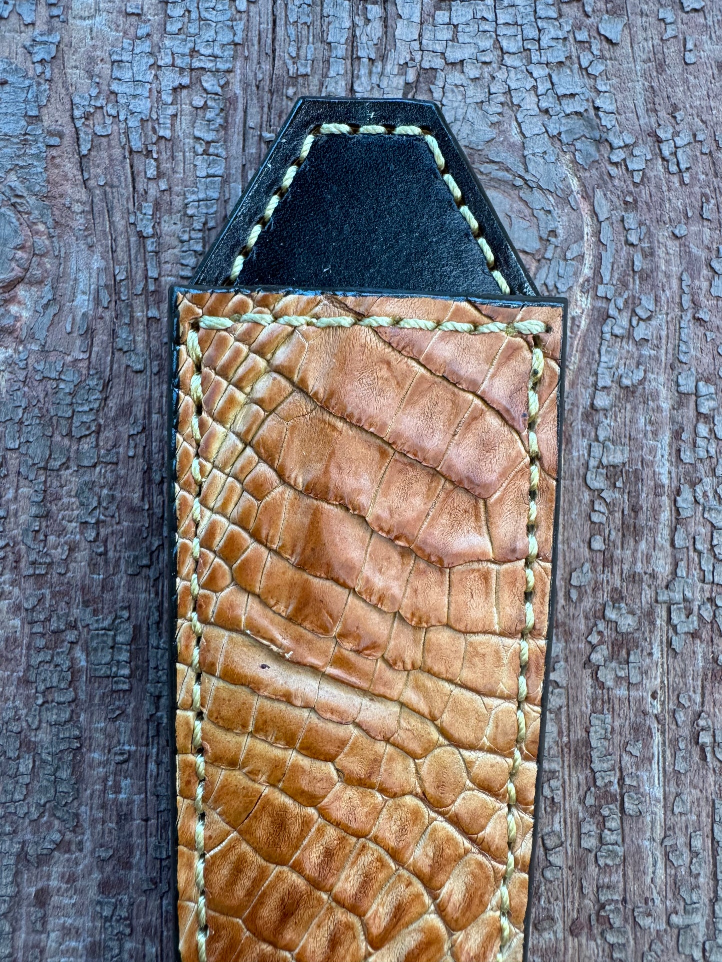 Randall Model “Gambler” 5 Inch Sheath in Exotic Rum Croc Hornback Crocodile by Treeman. (Sheath only)