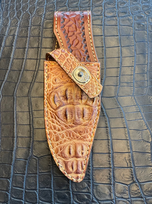 Randall Model 19-5 Exotic Rum Tan Crocodile Skull Top Sheath from Treeman.