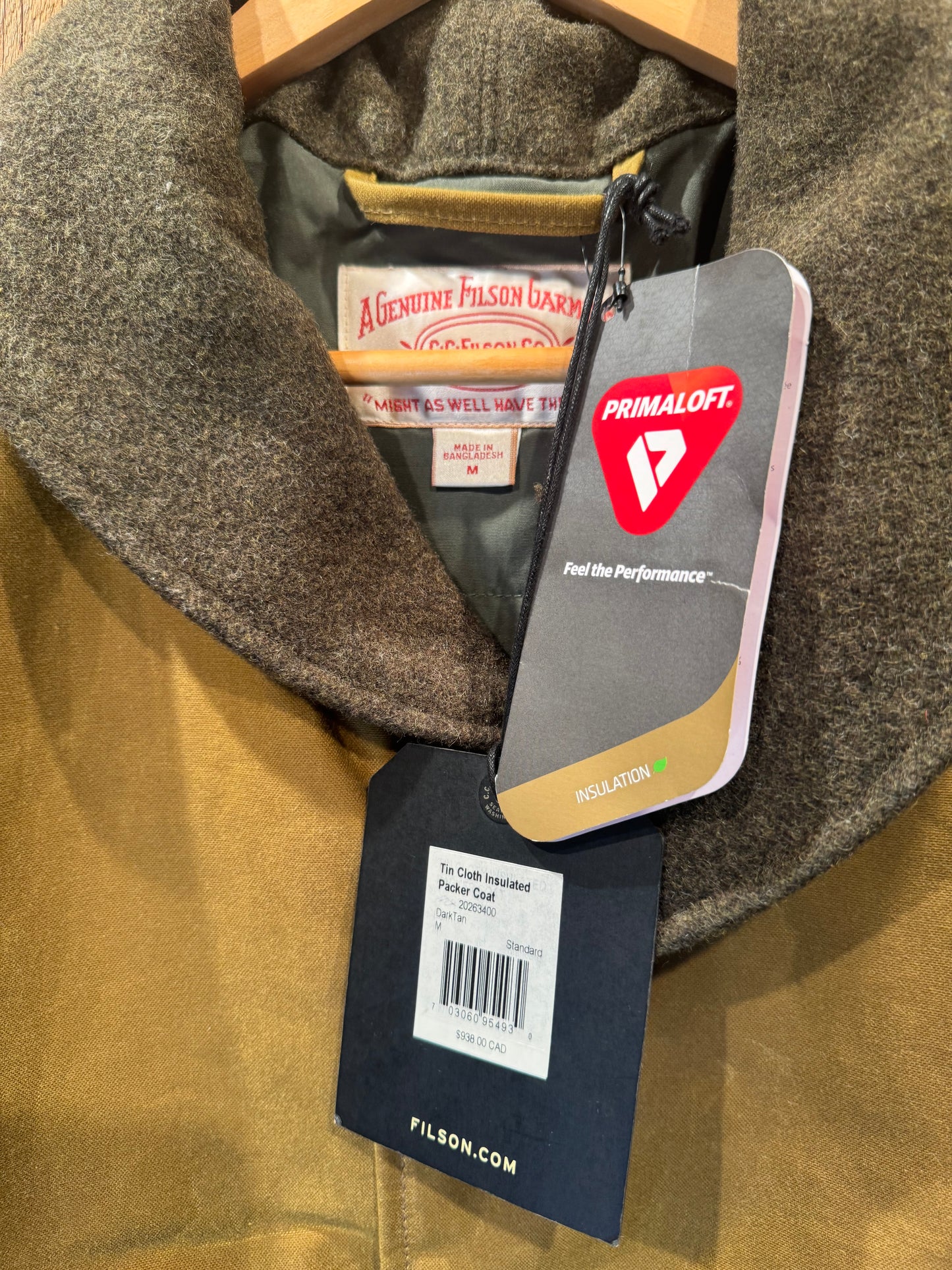 NWT FILSON TIN CLOTH INSULATED PACKER COAT DARK TAN Medium NWT 20263400