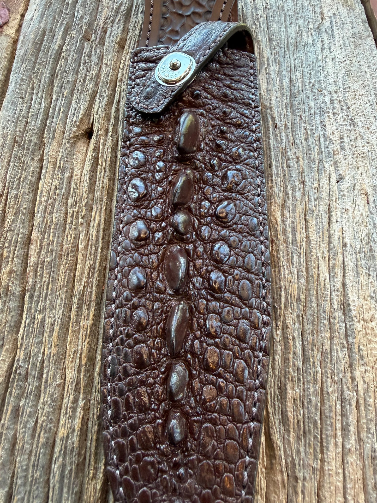 New Randall Model 12-9/14 Grind Sheath in Exotic Brown Snapping Turtle by Treeman. Spiked Dragon tail portion of the turtle.