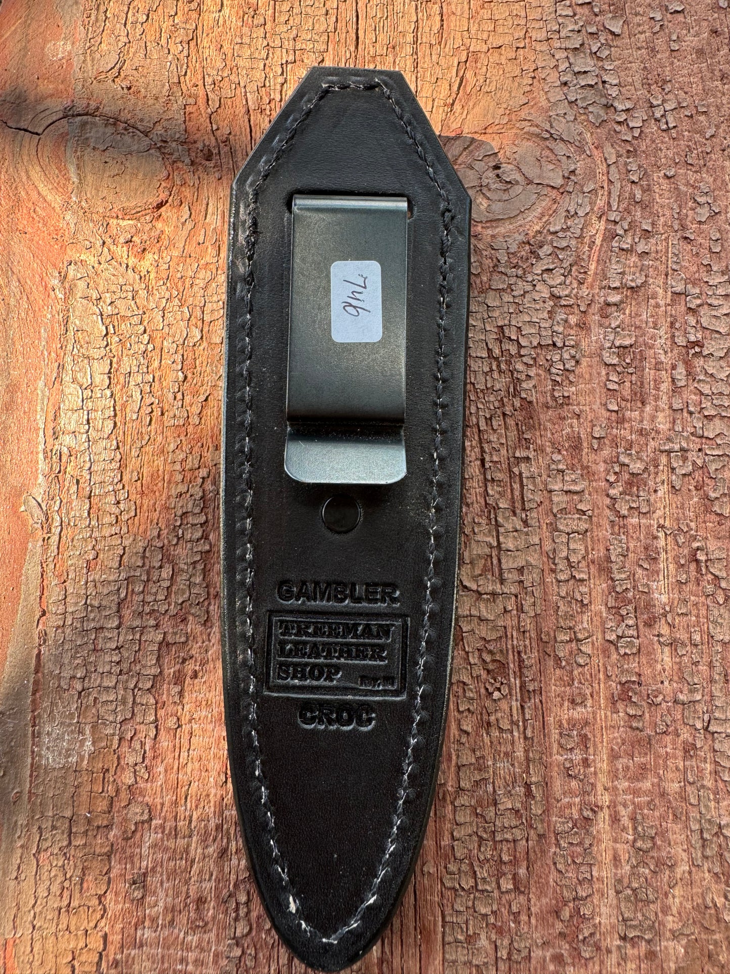 Randall Model “Gambler” 5 Inch Sheath in Exotic Black Crocodile by Treeman.