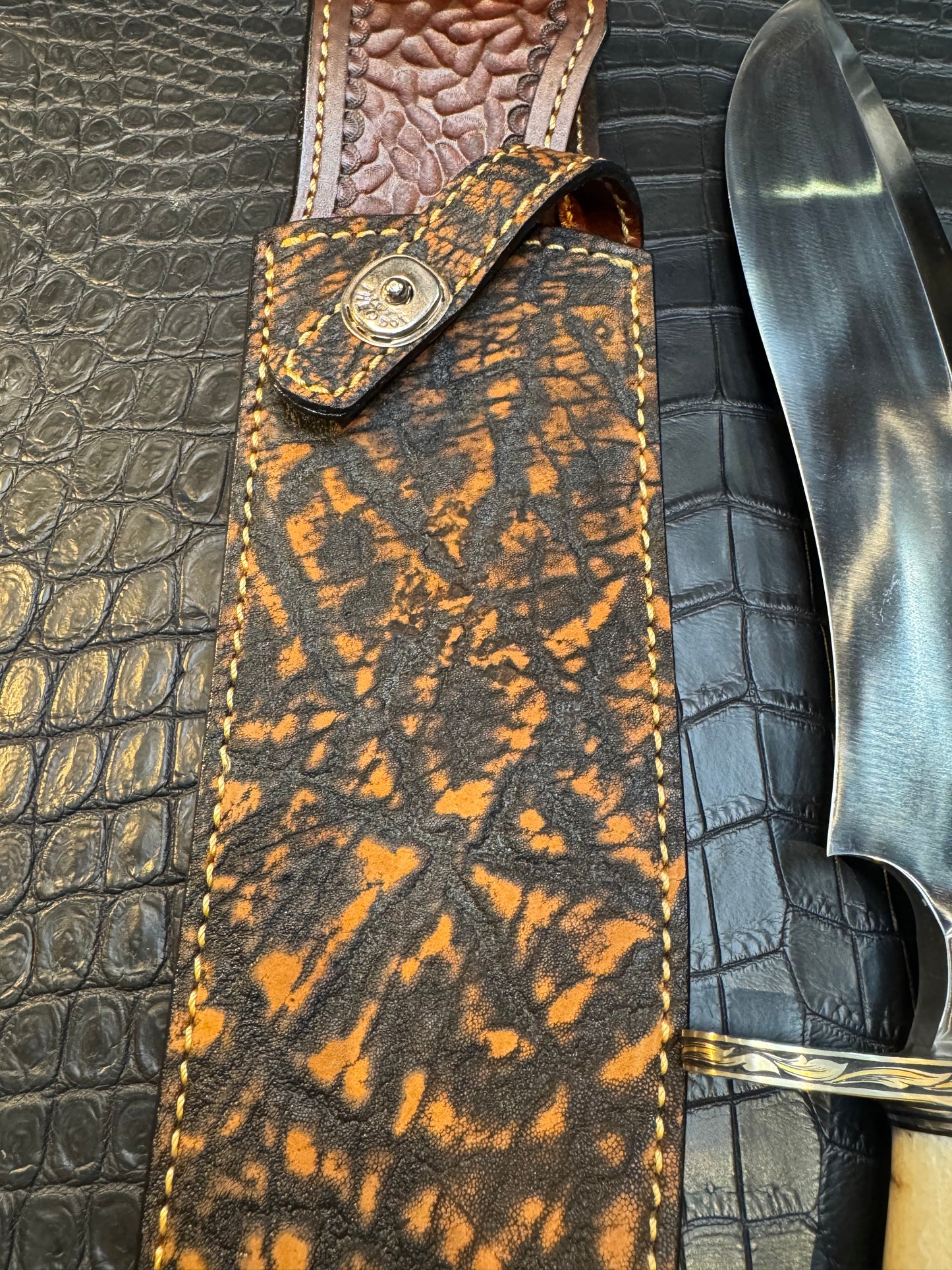 Randall Model 12-11 Large Sasquatch Sheath in Exotic Cognac Elephant by Treeman. (Sheath only)