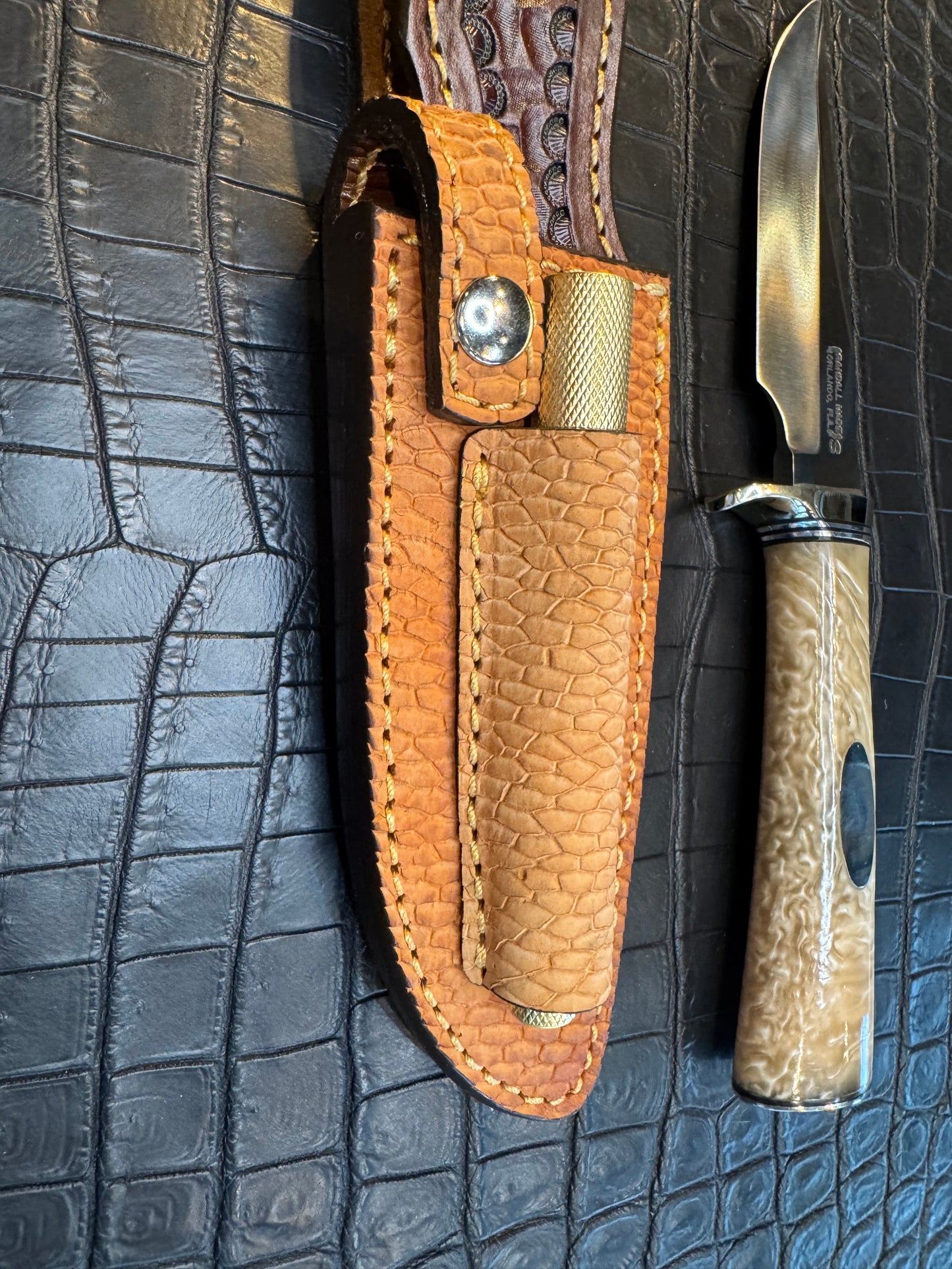 Randall Model Stanaback Special Sheath Straight Hilt and Sharpening Rod in Exotic Beaver Tail by Treeman. (Sheath only)