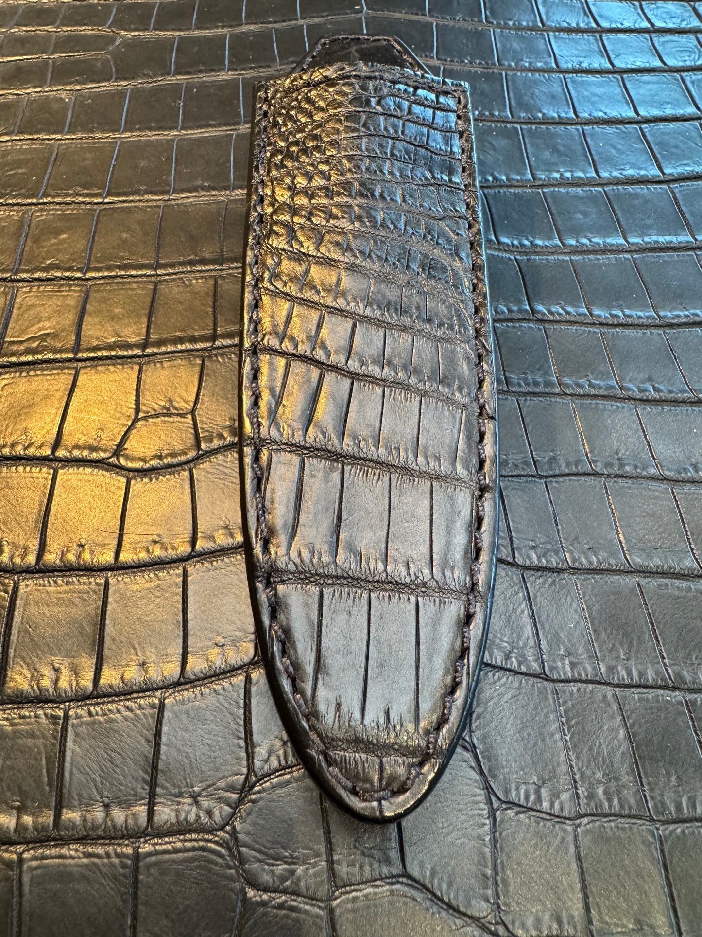 Randall Model “Gambler” 4 Inch Sheath in Exotic Black Crocodile by Treeman. (Sheath only)