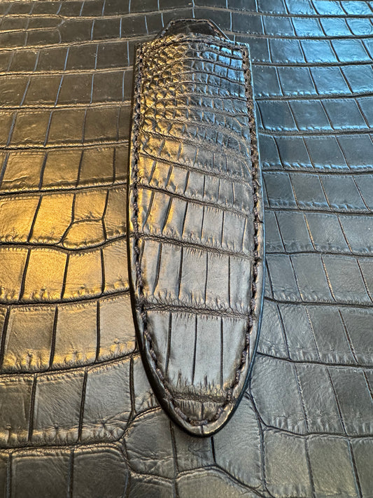 Randall Model “Gambler” 4 Inch Sheath in Exotic Black Crocodile by Treeman. (Sheath only)