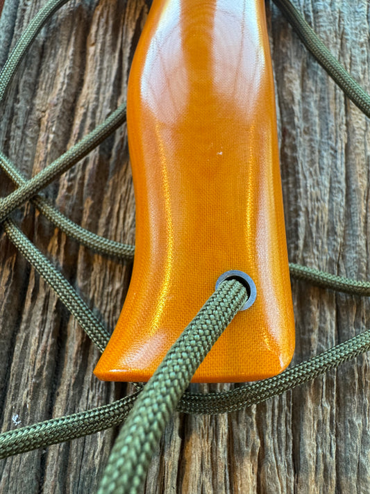 Randall Model 16-7F in Gold Micarta, Stainless Steel, NSH and Lanyard.