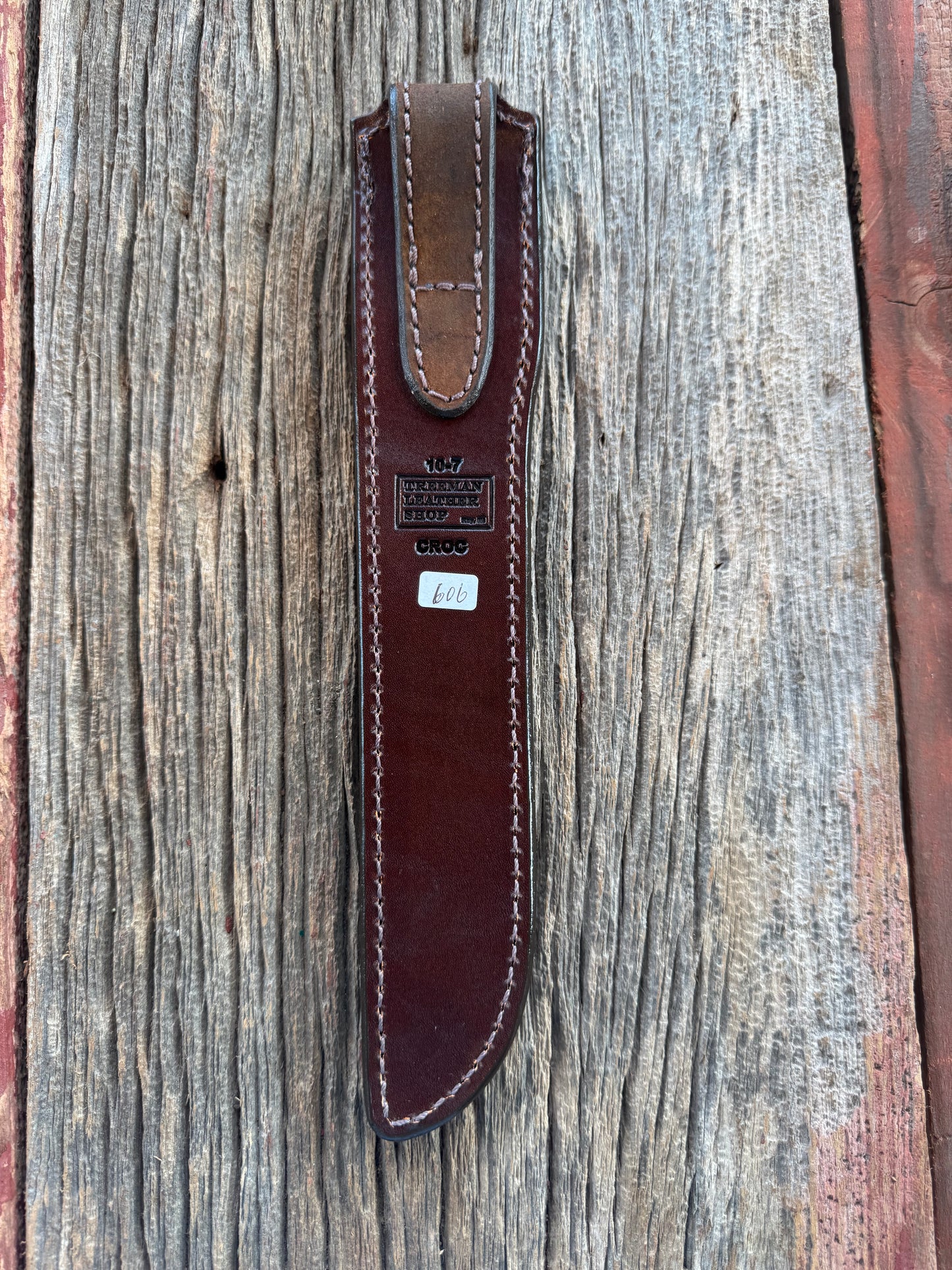 Randall Model 10-7 Fisherman Exotic Sheath in Dark Tan Hornback Crocodile by Treeman.