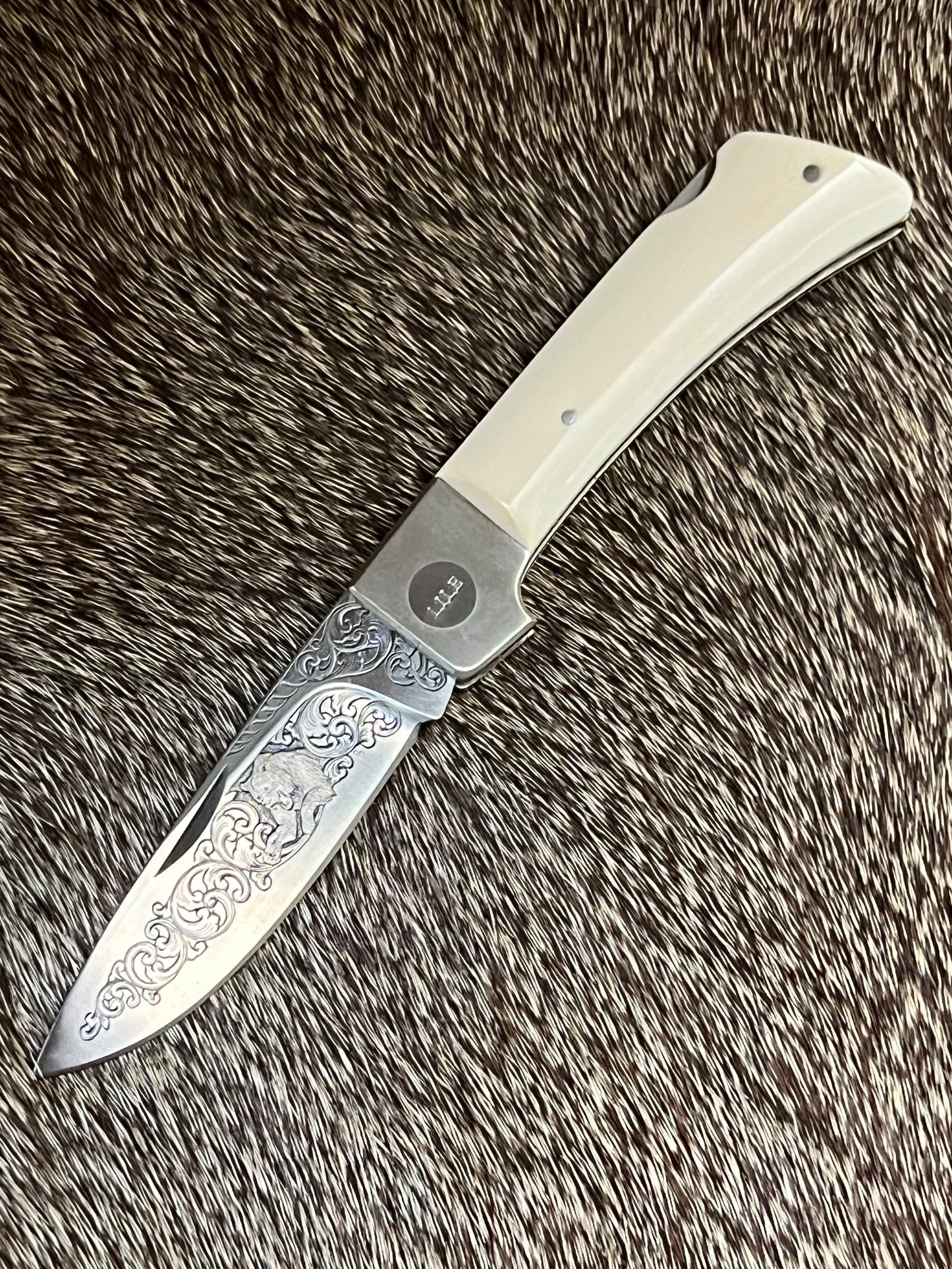 Jimmy Lile Lock Back Folder Ivory with Engraved Blade