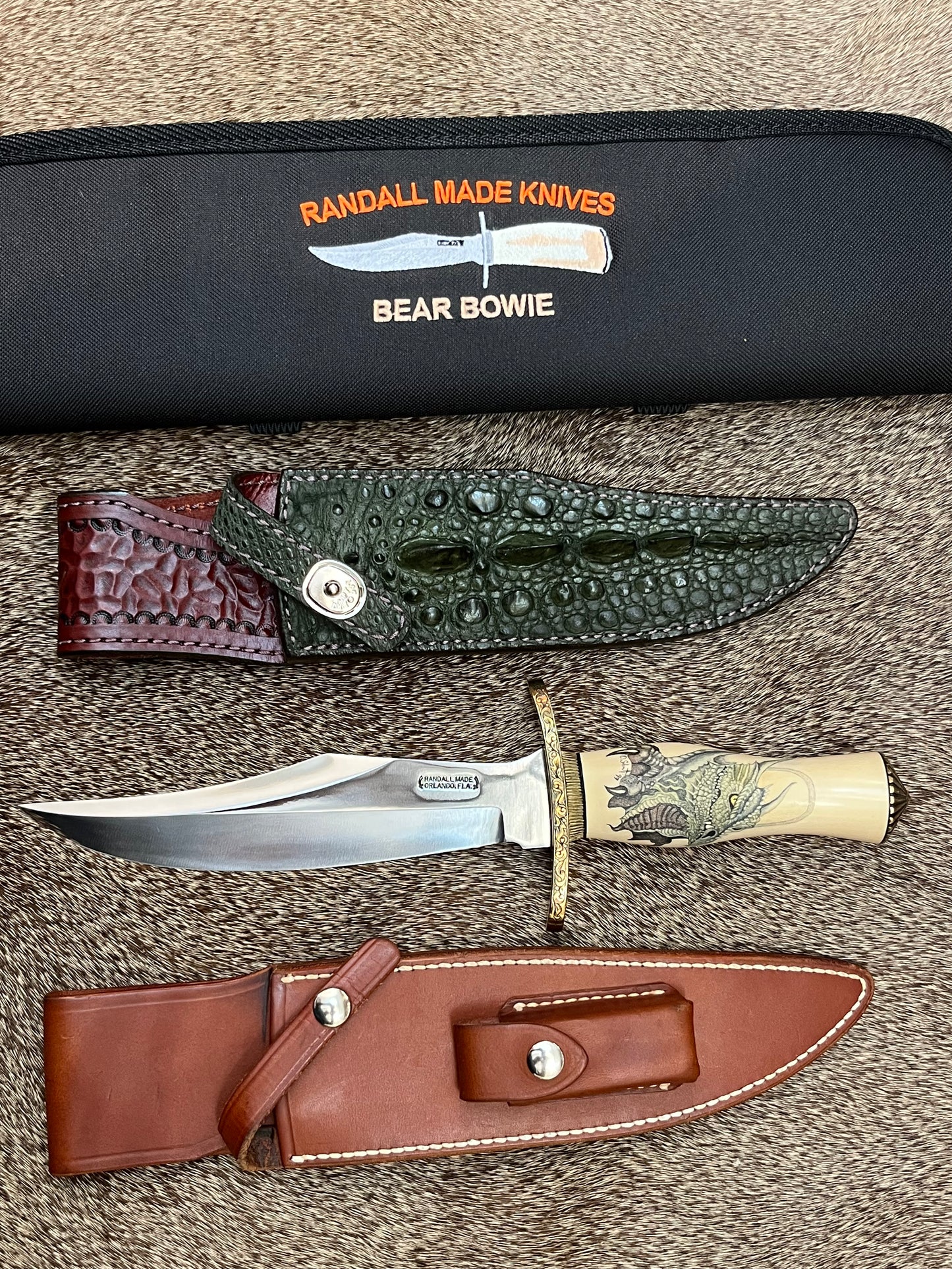 12-8 Bear Bowie Dragon Scrimshaw and Engraved with Custom Treeman Sheath