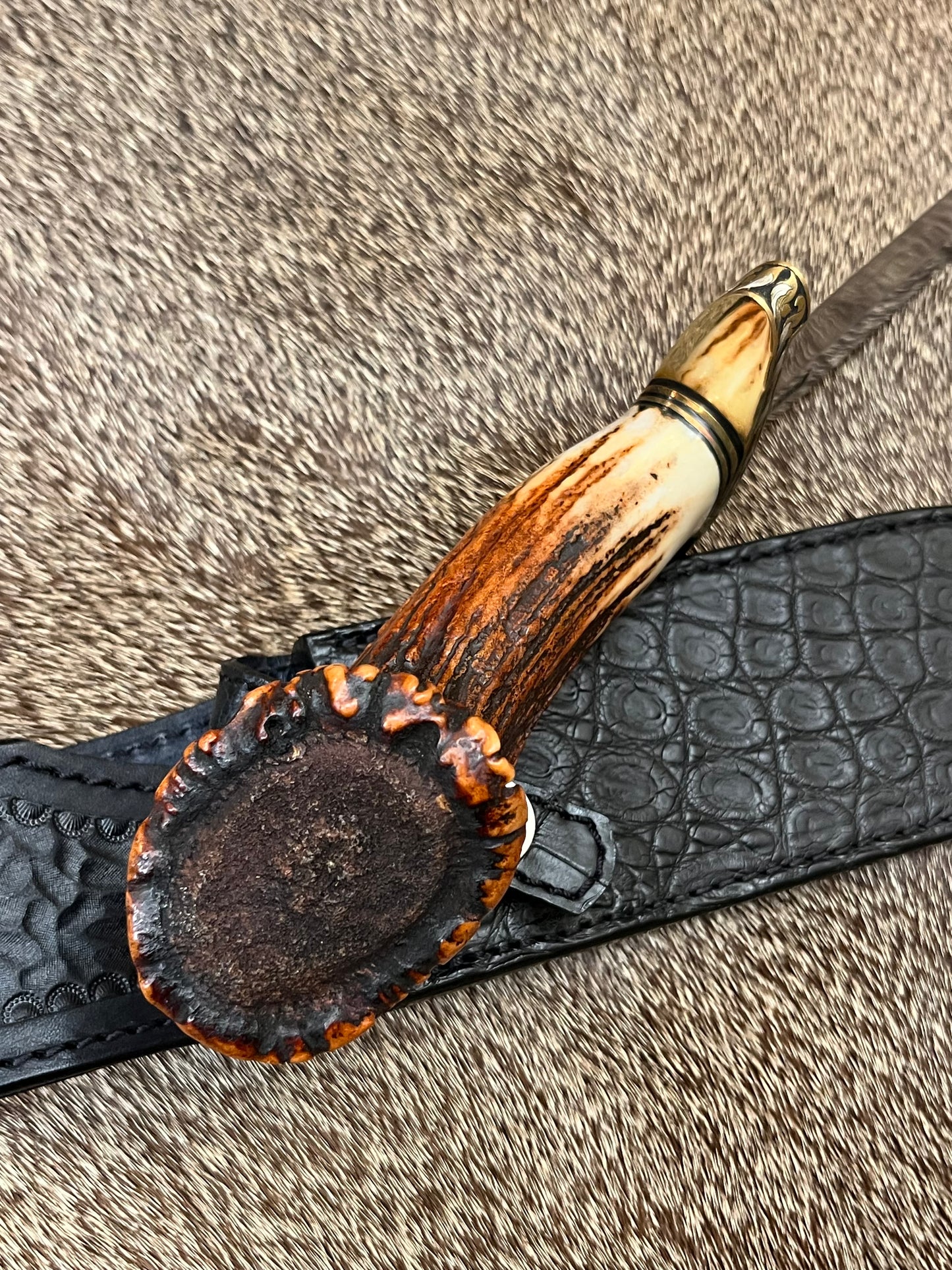 12-9 Sportsman Bowie with Beautiful Crown Stag, Engraved by Master Engraver Jere Davidson with Fine Silver Inlay
