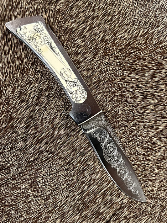 Jimmy Lile Lock Back Folder Ivory with Engraved Blade