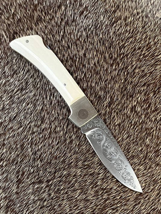 Jimmy Lile Lock Back Folder Ivory with Engraved Blade