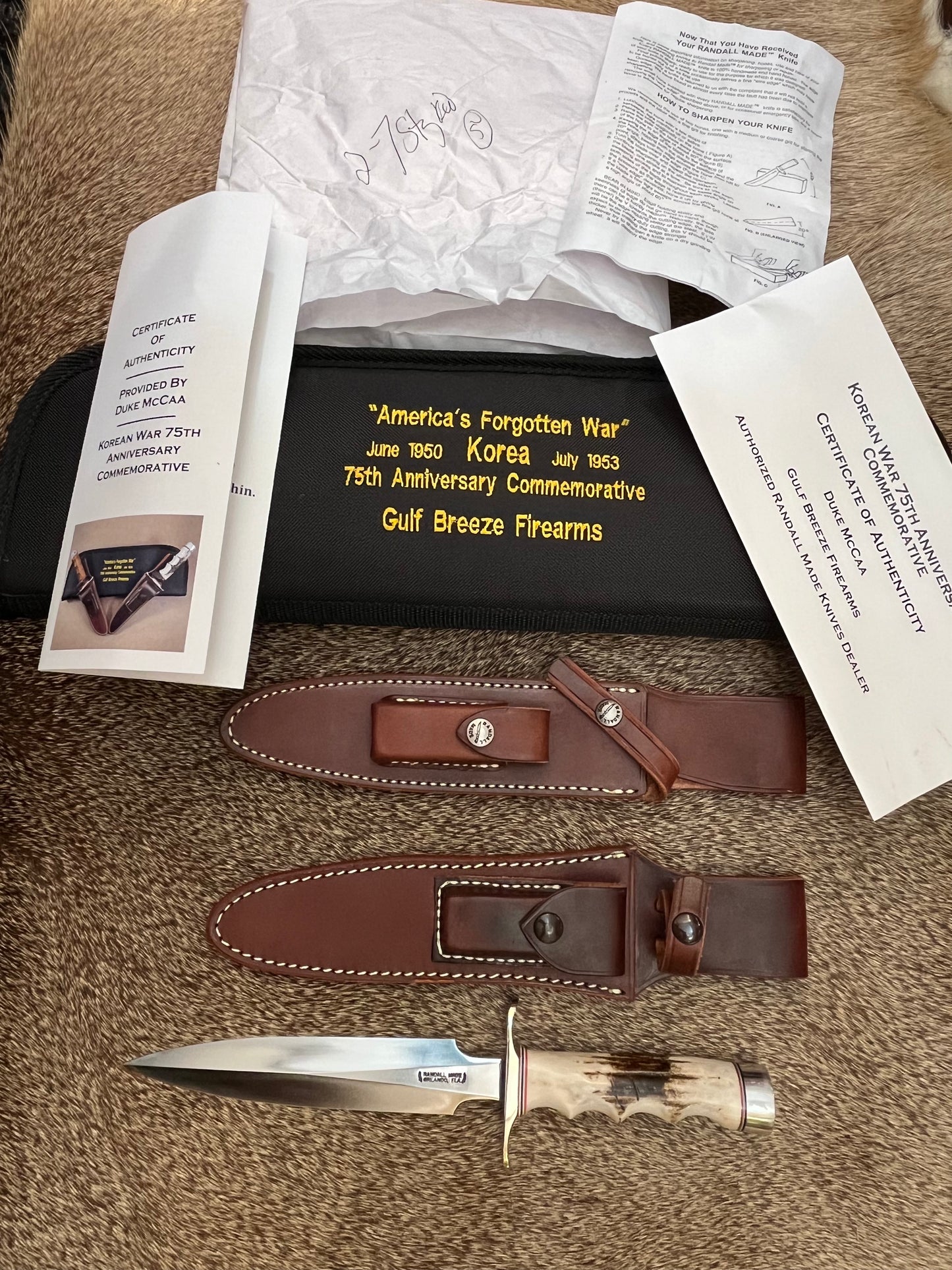 New in Paper Randall Knife Model 2-7 Korean War 75th Anniversary Commemorative 1 of 50 made, Stag finger grooves.