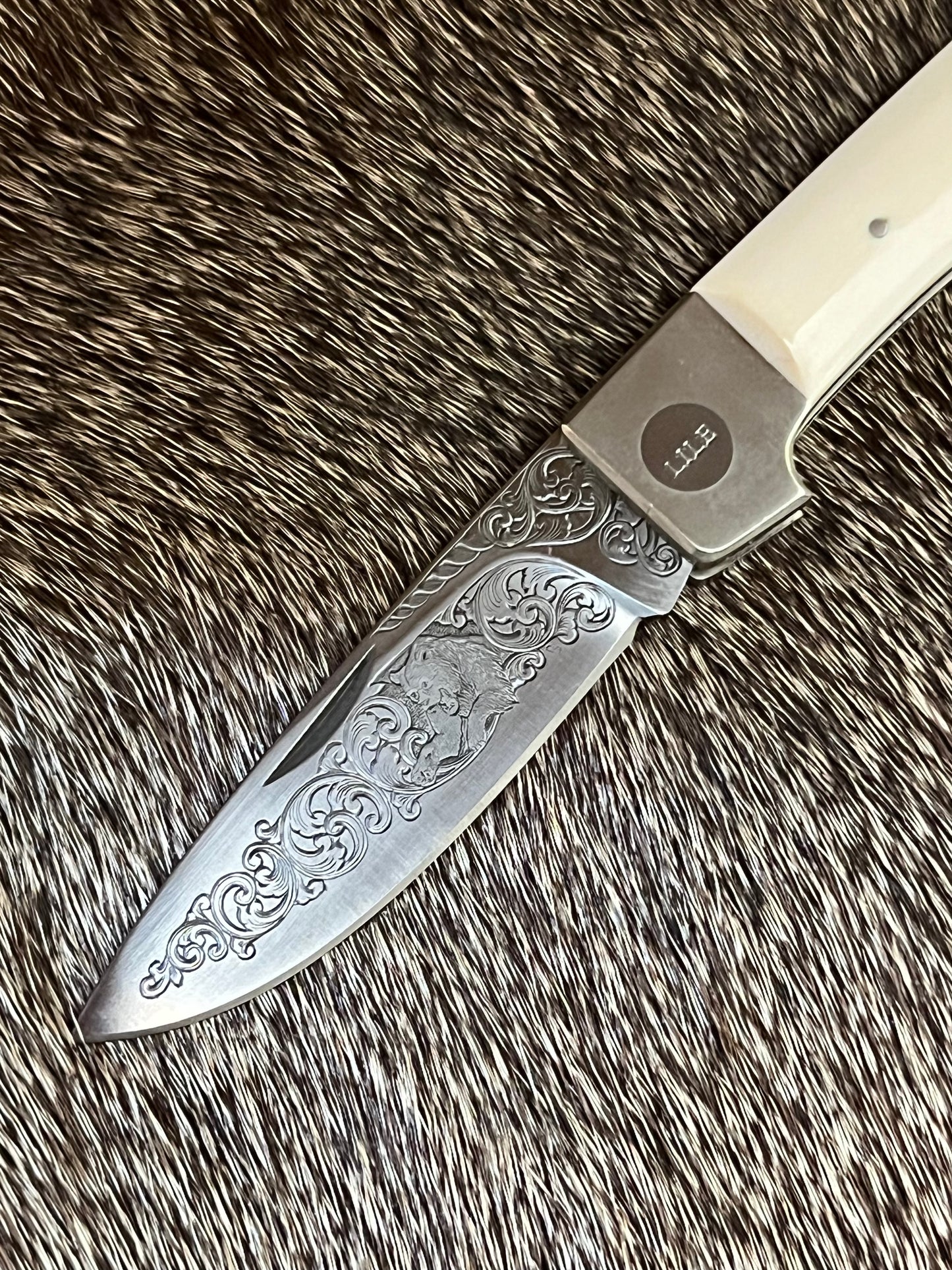 Jimmy Lile Lock Back Folder Ivory with Engraved Blade