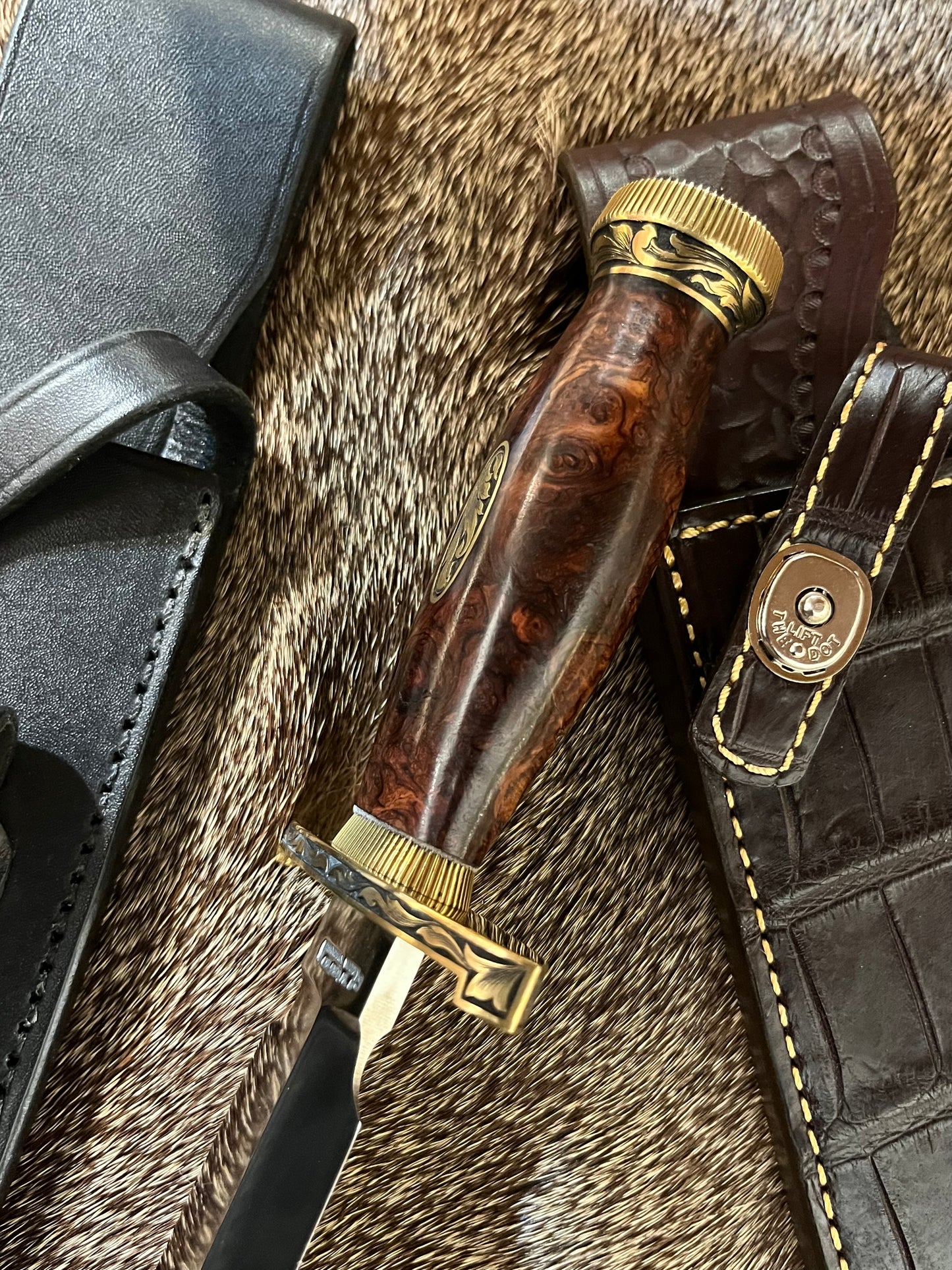 TC Special with Honduran Rosewood, Brass Lugged Hilt, Flanged Brass Butt Cap, Scalloped Brass Collar. Engraved by Master Engraver Jere Davidson