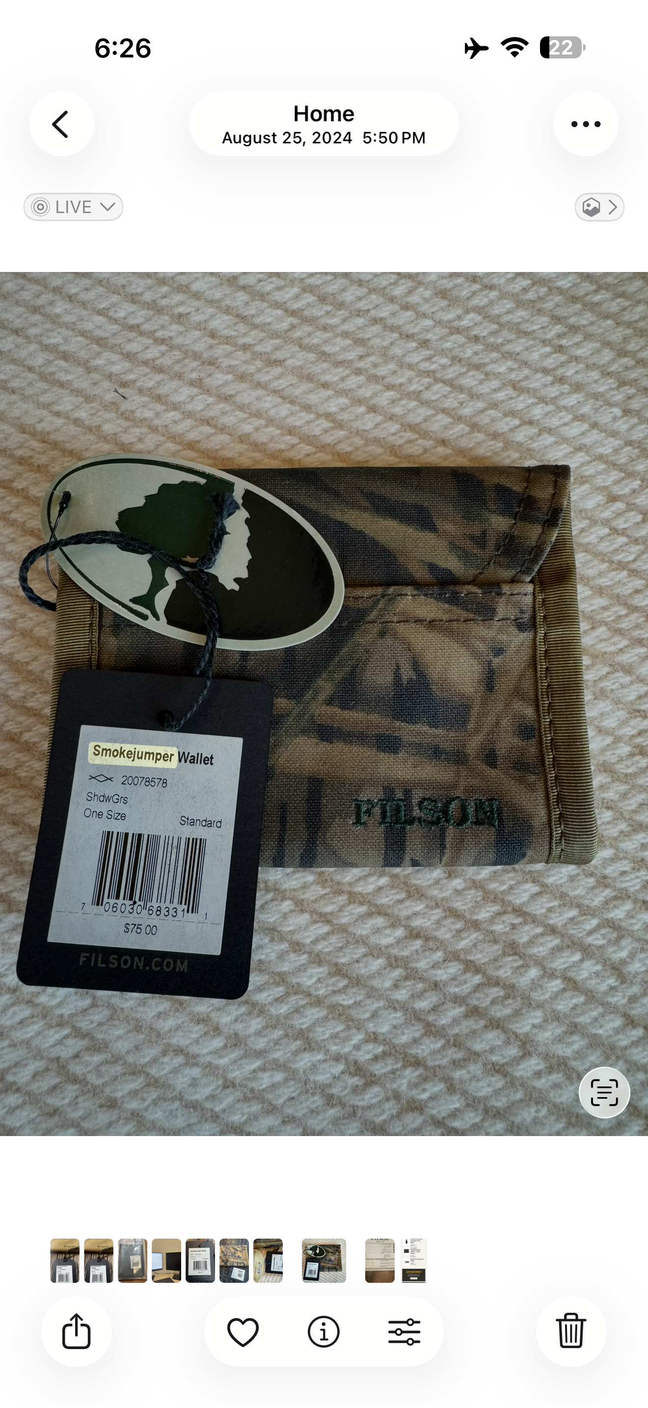New with Tags Filson Smokejumper Tin Wallet Shadow Grass 20051128
