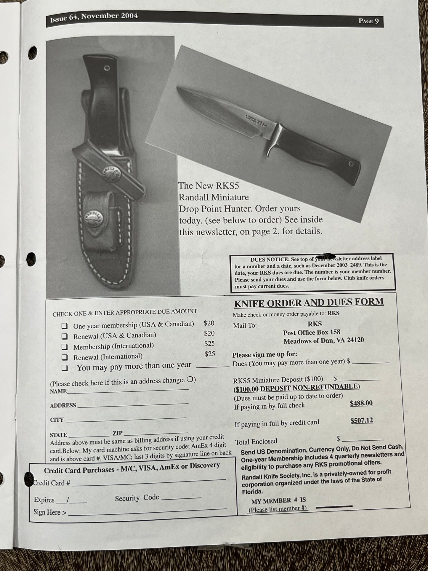 Mini RKS Club Knife #5 Mint condition with original shipping box