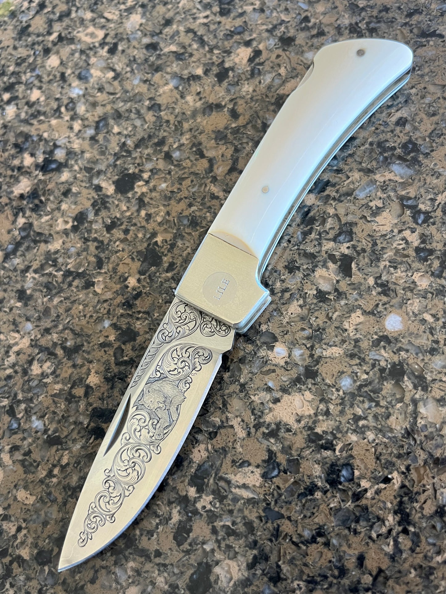 Jimmy Lile Lock Back Folder Ivory with Engraved Blade